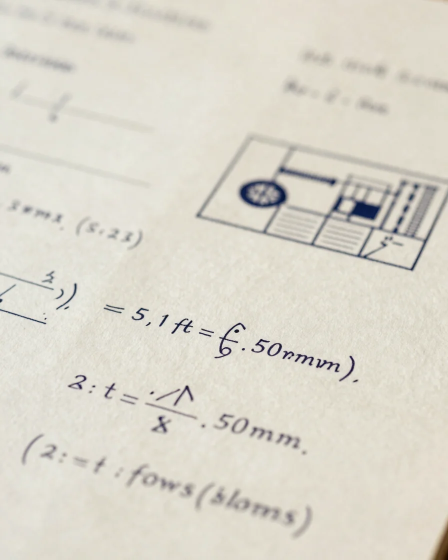 Editorial detail of a printed paper with handwritten equations an